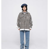 Unisex Jacket Autumn Winter Retro Plaid Jacket Loose Lapels Coat